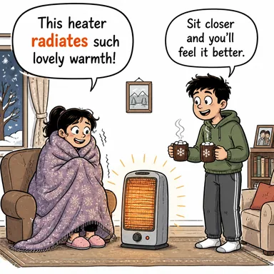 radiate (yaymak, saçmak (ısı, ışık, duygu)) karikatürü — diyalogla bağlam içinde öğren