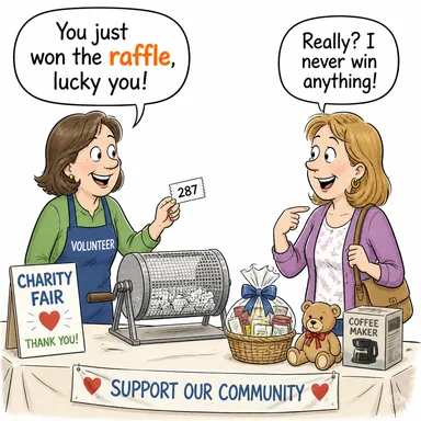 raffle (piyango, eşya piyangosu, çekiliş) karikatürü — diyalogla bağlam içinde öğren