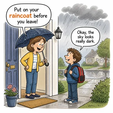 raincoat (yağmurluk) karikatürü — diyalogla bağlam içinde öğren