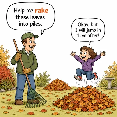rake (tırmıklamak; (mecazen) ince ince araştırmak, taramak) karikatürü — diyalogla bağlam içinde öğren