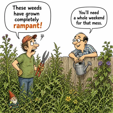 rampant (yaygın, alıp yürümüş, şahlanmış (hastalık, suç vb.)) karikatürü — diyalogla bağlam içinde öğren