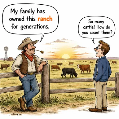 ranch (çiftlik (özellikle hayvancılık)) karikatürü — diyalogla bağlam içinde öğren
