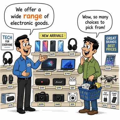 range (aralık, menzil, silsile, çeşitlilik) karikatürü — diyalogla bağlam içinde öğren