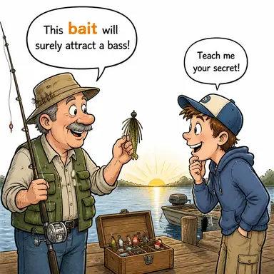 bait (yem, tuzak) karikatürü — diyalogla bağlam içinde öğren