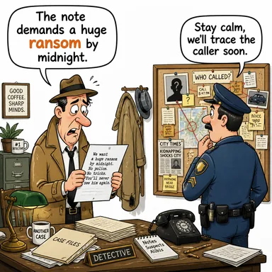 ransom (fidye; (fiil) fidye verip kurtarmak) karikatürü — diyalogla bağlam içinde öğren