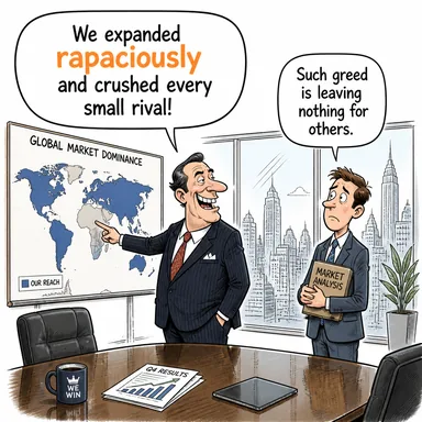 rapaciously (açgözlülükle, doymak bilmez bir şekilde) karikatürü — diyalogla bağlam içinde öğren
