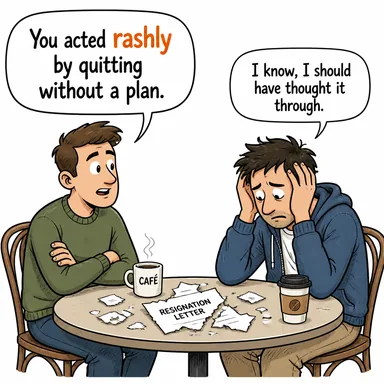 rashly (düşüncesizce, aceleyle, tedbirsizce) karikatürü — diyalogla bağlam içinde öğren