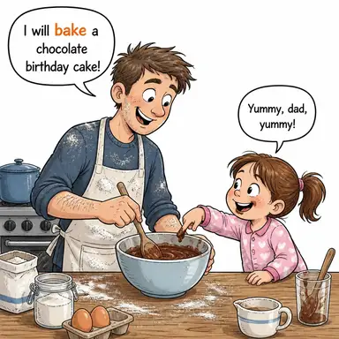 bake (fırınlamak, pişirmek (hamur işi vb.)) karikatürü — diyalogla bağlam içinde öğren