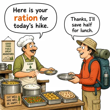 ration (istihkak, pay, karne ile dağıtmak) karikatürü — diyalogla bağlam içinde öğren
