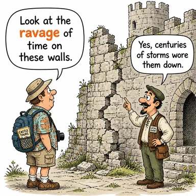 ravage (yıkım, tahribat) karikatürü — diyalogla bağlam içinde öğren