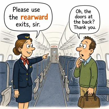 rearward (arkaya doğru, geri taraf) karikatürü — diyalogla bağlam içinde öğren