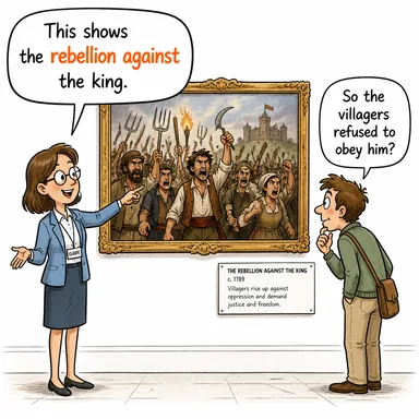 rebellion against (...e karşı isyan, başkaldırı) karikatürü — diyalogla bağlam içinde öğren
