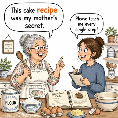 recipe (yemek tarifi; (başarı/felaket vb. için) formül) karikatürü — diyalogla bağlam içinde öğren