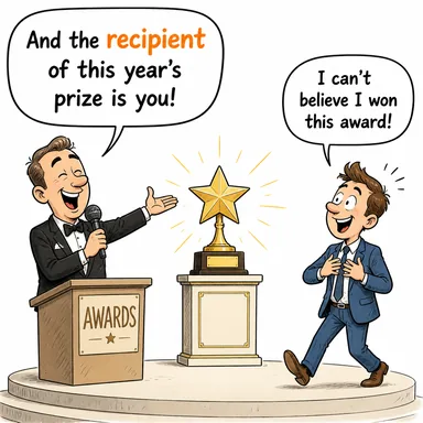 recipient (alıcı, kabul eden kimse) karikatürü — diyalogla bağlam içinde öğren