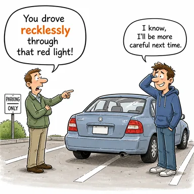 recklessly (dikkatsizce, pervasızca) karikatürü — diyalogla bağlam içinde öğren