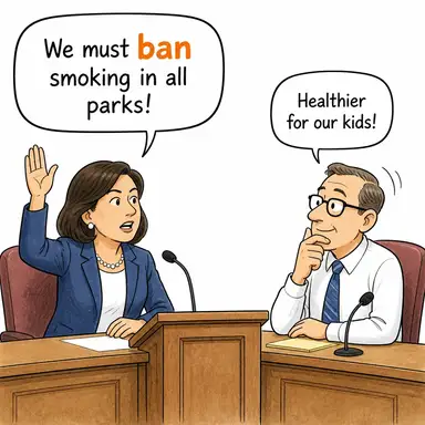 ban (yasaklamak, men etmek) karikatürü — diyalogla bağlam içinde öğren