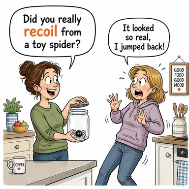 recoil (geri tepmek, irkilmek, geri çekilmek) karikatürü — diyalogla bağlam içinde öğren