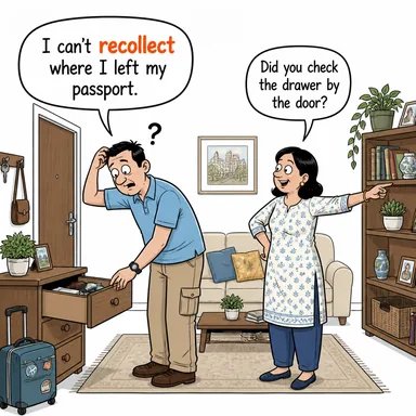 recollect (hatırlamak, anımsamak) karikatürü — diyalogla bağlam içinde öğren