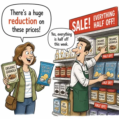 reduction (azaltma, eksiltme, indirim) karikatürü — diyalogla bağlam içinde öğren