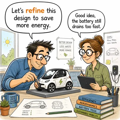 refine (arıtmak, saflaştırmak, geliştirmek) karikatürü — diyalogla bağlam içinde öğren