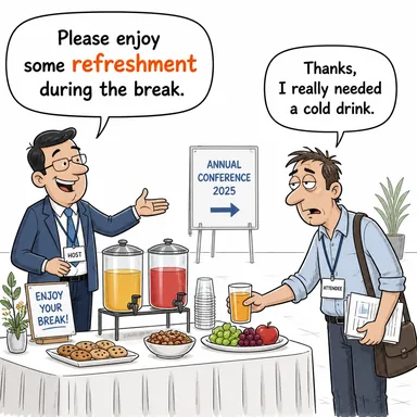 refreshment (yiyecek-içecek, ferahlık) karikatürü — diyalogla bağlam içinde öğren