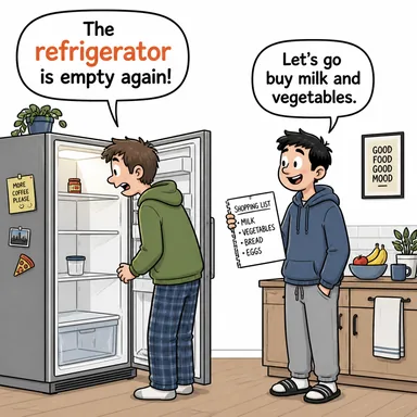 refrigerator (buzdolabı) karikatürü — diyalogla bağlam içinde öğren