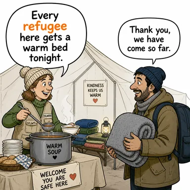 refugee (mülteci, sığınmacı) karikatürü — diyalogla bağlam içinde öğren