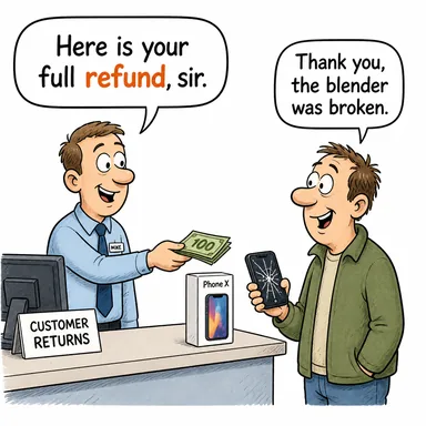 refund (geri ödeme, iade) karikatürü — diyalogla bağlam içinde öğren