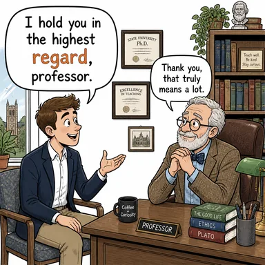 regard (saygı, önem; bakımından (in this regard)) karikatürü — diyalogla bağlam içinde öğren