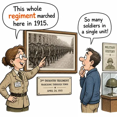 regiment (alay (askeri birlik)) karikatürü — diyalogla bağlam içinde öğren