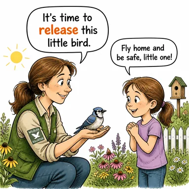 release (serbest bırakmak, yayımlamak, açığa çıkarmak) karikatürü — diyalogla bağlam içinde öğren