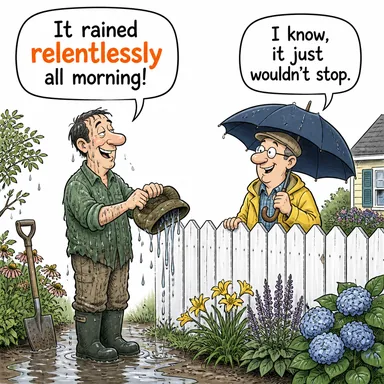 relentlessly (acımasızca, dur durak bilmeden, sürekli) karikatürü — diyalogla bağlam içinde öğren