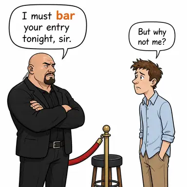 bar (yasaklamak, engellemek, tıkamak) karikatürü — diyalogla bağlam içinde öğren