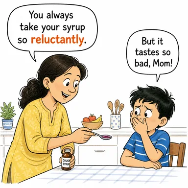 reluctantly (isteksizce, kerhen) karikatürü — diyalogla bağlam içinde öğren