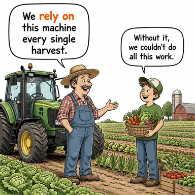 rely on (güvenmek, bel bağlamak, muhtaç olmak) karikatürü — diyalogla bağlam içinde öğren