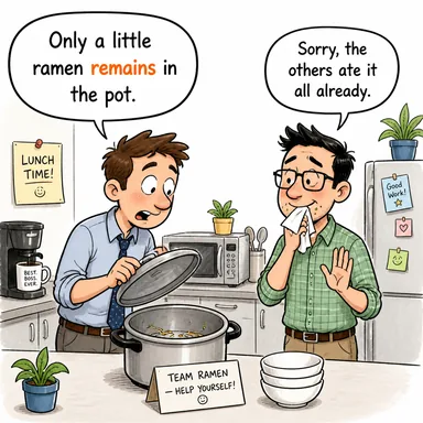remain (kalmak, sürdürmek, (geriye) kalmak) karikatürü — diyalogla bağlam içinde öğren