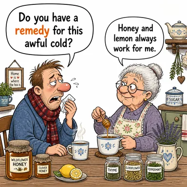 remedy (çare, deva, ilaç) karikatürü — diyalogla bağlam içinde öğren