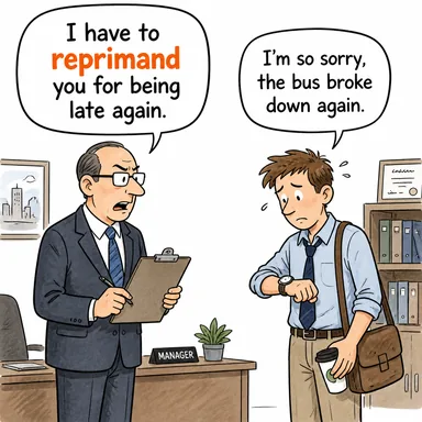 reprimand (azarlamak, kınamak (resmi)) karikatürü — diyalogla bağlam içinde öğren