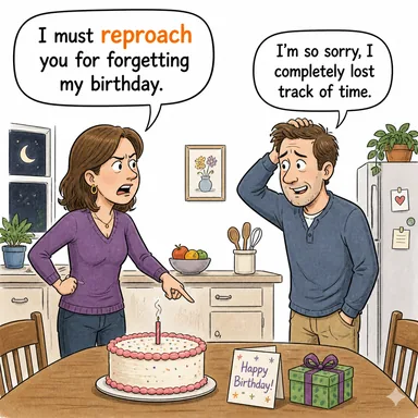 reproach (sitem etmek, kınamak; sitem) karikatürü — diyalogla bağlam içinde öğren