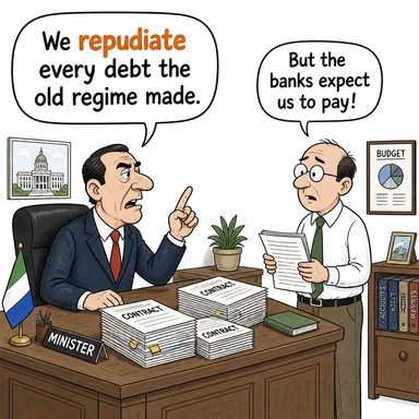 repudiate (reddetmek, inkar etmek, tanımamak (borcu/anlaşmayı)) karikatürü — diyalogla bağlam içinde öğren