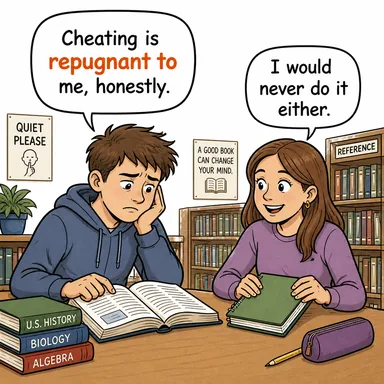 repugnant to (iğrenç, tiksindirici, aykırı, ters) karikatürü — diyalogla bağlam içinde öğren