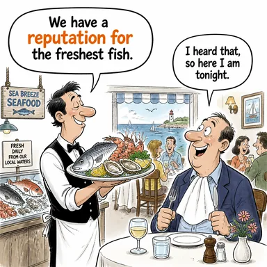 reputation for (ün, şöhret, ad, itibar) karikatürü — diyalogla bağlam içinde öğren