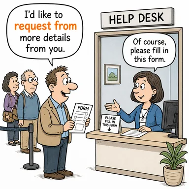 request from (-den talep etmek, rica etmek) karikatürü — diyalogla bağlam içinde öğren