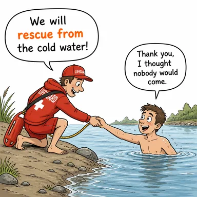 rescue from (-den kurtarmak) karikatürü — diyalogla bağlam içinde öğren