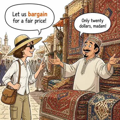 bargain (pazarlık etmek, anlaşmak) karikatürü — diyalogla bağlam içinde öğren