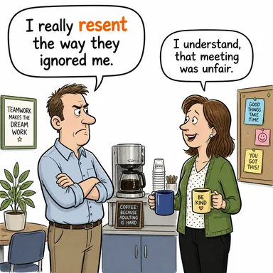 resent (gücenmek, içerlemek, alınmak) karikatürü — diyalogla bağlam içinde öğren