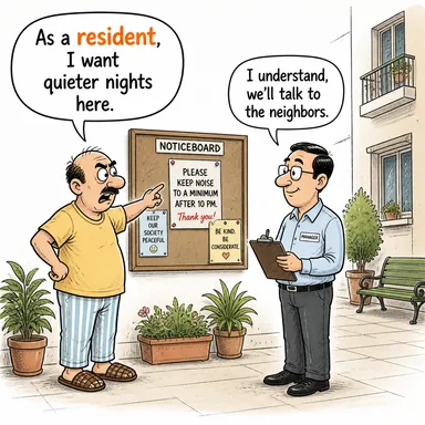 resident (sakin, orada yaşayan, yerli) karikatürü — diyalogla bağlam içinde öğren