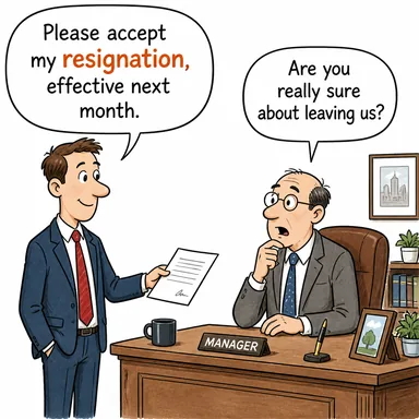 resignation (istifa, boyun eğme, kabullenme) karikatürü — diyalogla bağlam içinde öğren