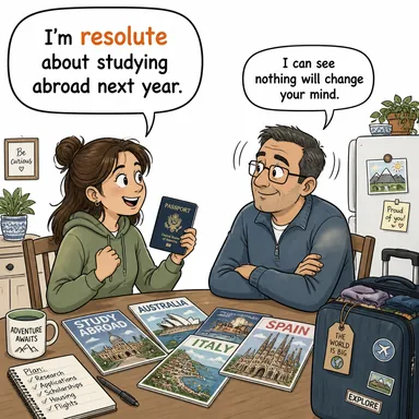 resolute (kararlı, azimli, tavizsiz) karikatürü — diyalogla bağlam içinde öğren