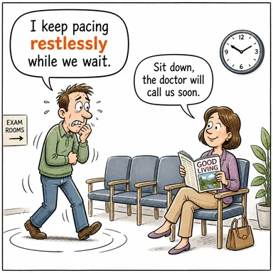 restlessly (huzursuzca) karikatürü — diyalogla bağlam içinde öğren